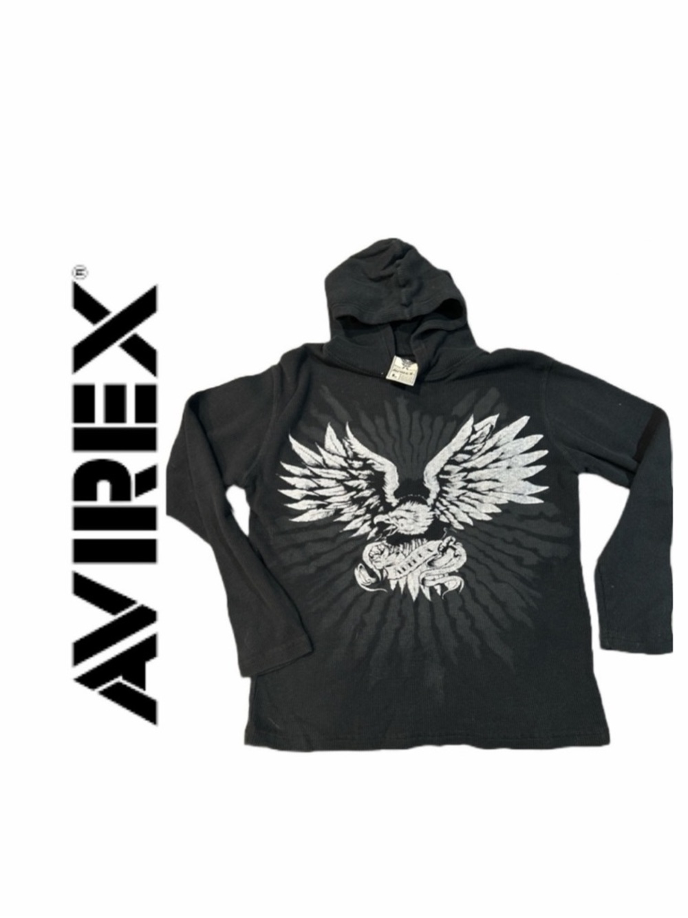 Avirex Men’s‎ Black Waffle Eagle Hoodie - Size L